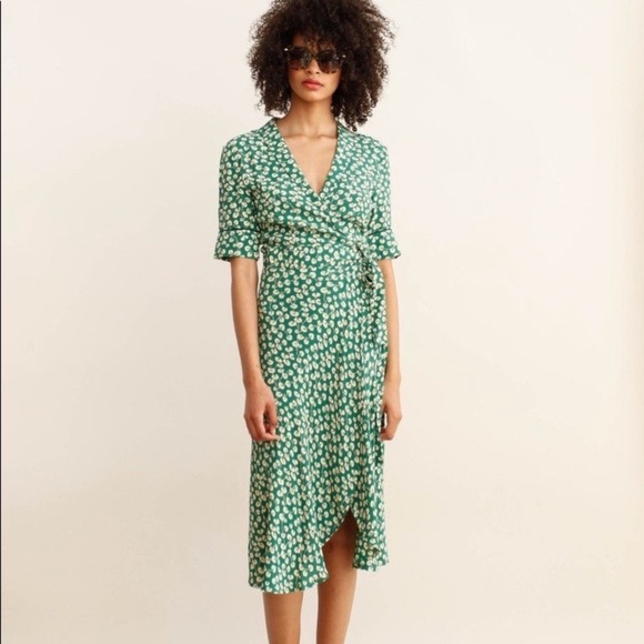 Ganni Dalton Crepe Dress Verdant Green 34 … - Picture 1 of 6